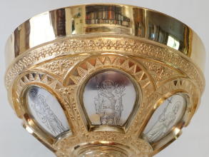 Solid silver gilt antique French Romanesque Chalice with Enamels